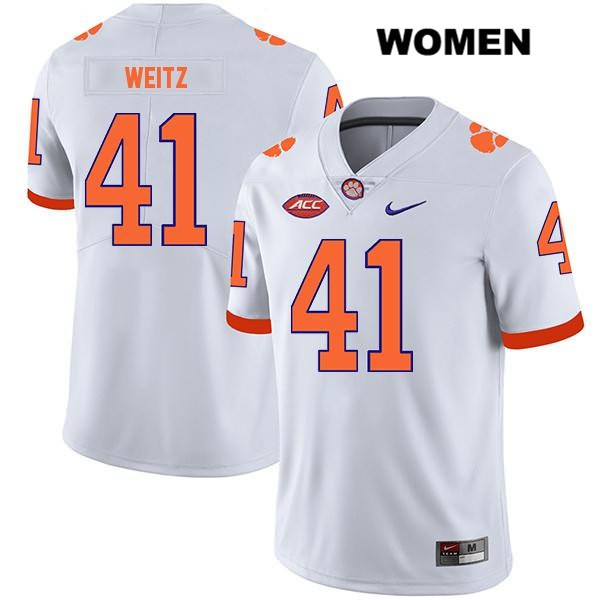 Women's Clemson Tigers #41 Jonathan Weitz Stitched White Legend Authentic Nike NCAA College Football Jersey QJA5546UT